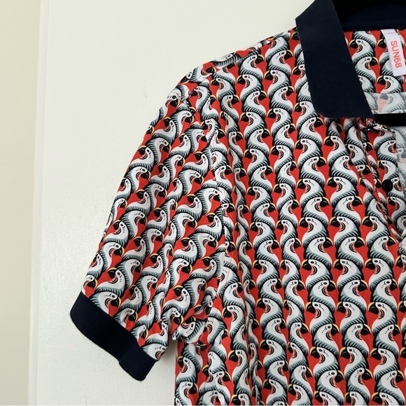 Sun 68 Bird Print Short Sleeve Polo Shirt - Picture 4 of 8